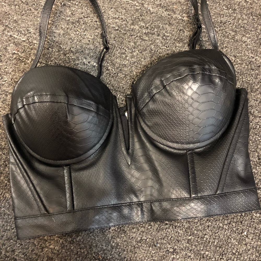 Black leather crop top